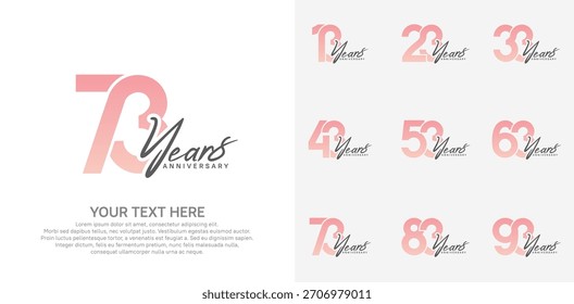 Anniversary logo set vector design, pink color for celebration event
