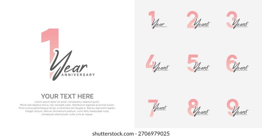 Logotipo de aniversário definir design vetorial, cor rosa para evento de celebração
