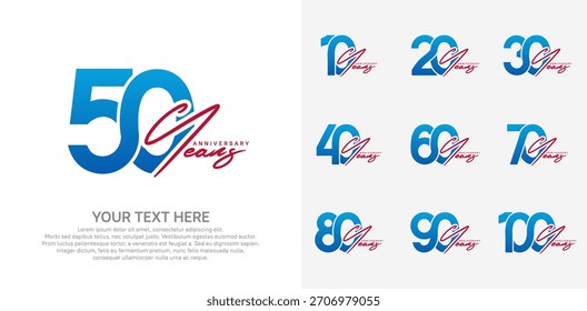 Diseño del Vector del logotipo del aniversario, color azul y rojo para el acontecimiento de la celebración