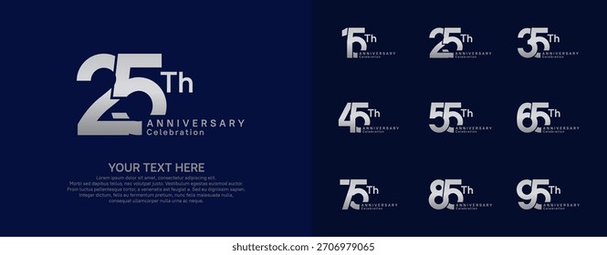 Anniversary logo set vector design, silver color for celebration event