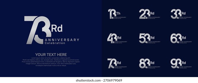 Anniversary logo set vector design, silver color for celebration event