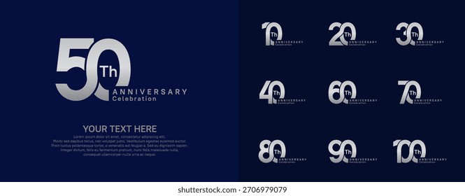 Jubiläums-Logo-Set, Vektordesign, silberne Farbe für Feierlichkeiten