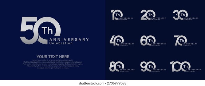 Diseño del Vector del sistema del logotipo del aniversario, color plateado para el acontecimiento de la celebración