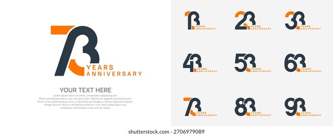 Anniversary logo set vector design, black and orange color for celebration event