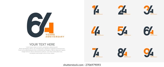 Anniversary logo set vector design, black and orange color for celebration event
