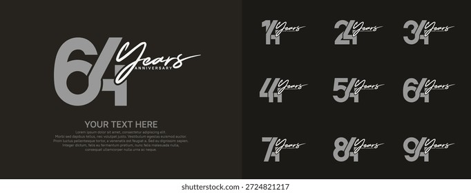 Logotipo de aniversário definir design vetorial, cor cinza e branco para evento de celebração