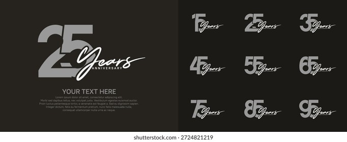 Jubiläums-Logo-Set, Vektordesign, grau-weiße Farbe für Feierlichkeiten