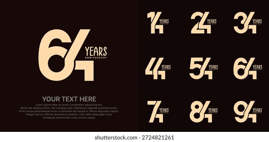 Logotipo de aniversário definir design vetorial, cor dourada para evento de celebração