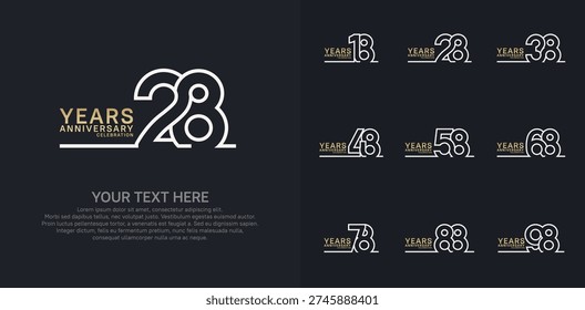 Anniversary logo set vector design, gold and silver color for celebration event