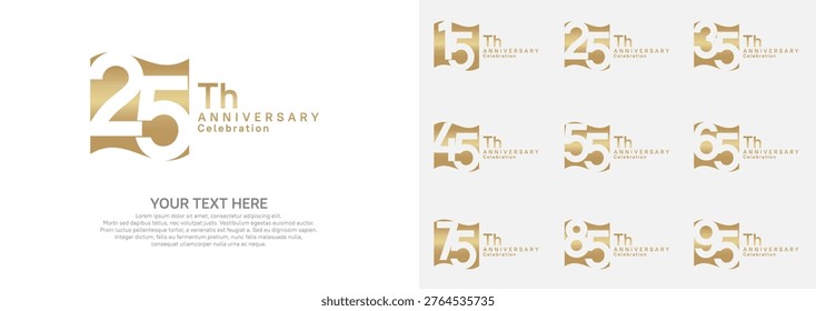 Anniversary logo set vector design, golden color for celebration event