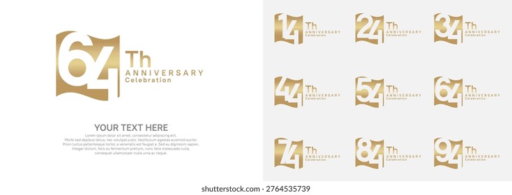 Anniversary logo set vector design, golden color for celebration event