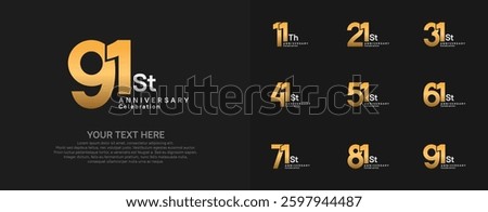 Anniversary logo set vector design, gold and silver color for celebration event