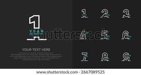 Anniversary logo set vector design, white and blue color for celebration event