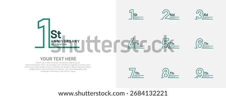 Anniversary logo set vector design, green color for celebration event