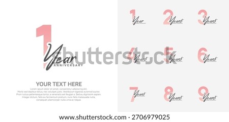 Anniversary logo set vector design, pink color for celebration event
