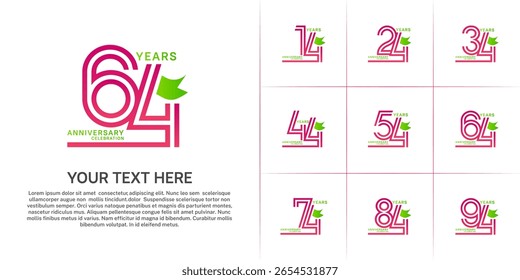 Anniversary logo style double line number set with ribbon. purple color on white background for celebration event