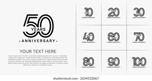 Conjunto de números de línea doble de estilo de logotipo de aniversario. color negro sobre fondo blanco para evento de celebración
