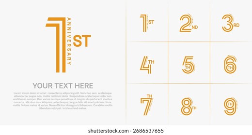 Conjunto de números de línea doble de estilo de logotipo de aniversario. color naranja sobre fondo blanco para evento de celebración