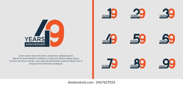 anniversary logo style set with black and orange color can be use for celebration moment