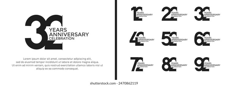 anniversary logo style set with black color can be use for celebration moment