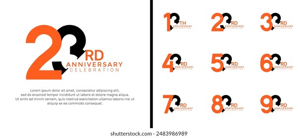 el estilo del logotipo del aniversario establecido con el color negro y naranja se puede utilizar para el momento de la celebración