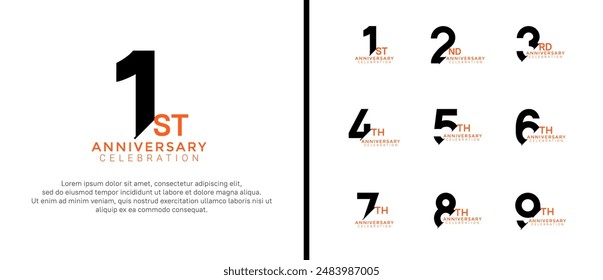 anniversary logo style set with black and orange color can be use for celebration moment