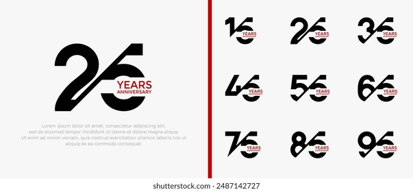 anniversary logo style set, black and red color with slash can be use for celebration moment