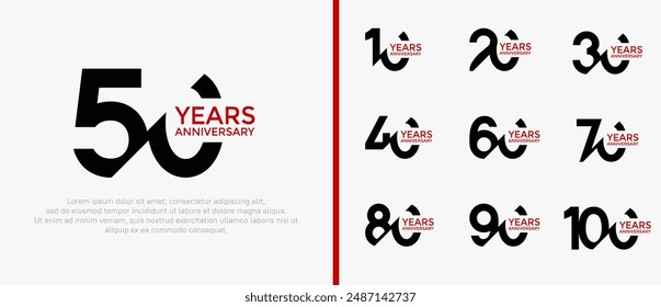 anniversary logo style set, black and red color with slash can be use for celebration moment