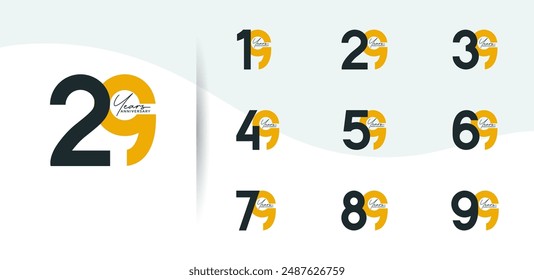 anniversary logo style set with black and yellow color can be use for celebration moment
