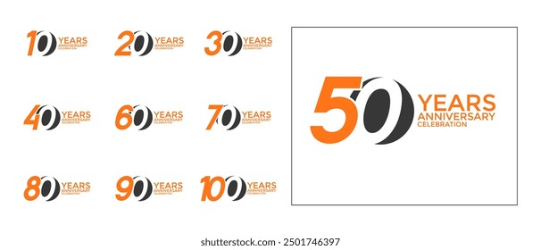 Jubiläums-Logo-Stil-Set mit schwarz-orangefarbener Farbe kann für Feierlichkeiten verwendet werden