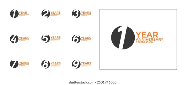 anniversary logo style set with black and orange color can be use for celebration moment