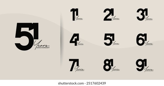 anniversary logo style set with black color can be use for celebration moment