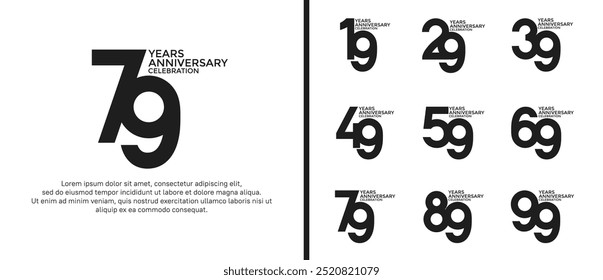 anniversary logo style set with black color can be use for celebration moment