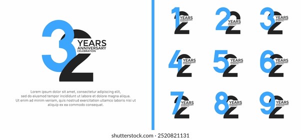 anniversary logo style set with black and blue color can be use for celebration moment