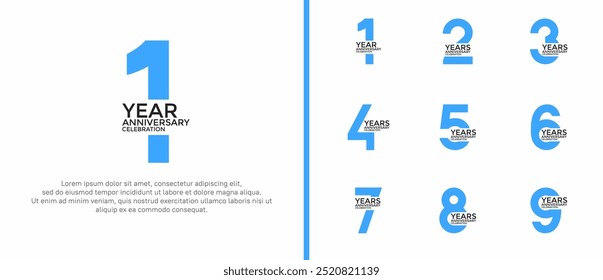 anniversary logo style set with black and blue color can be use for celebration moment