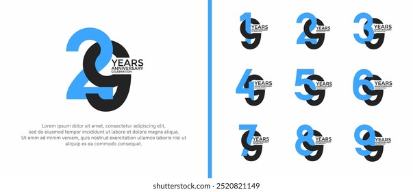 anniversary logo style set with black and blue color can be use for celebration moment