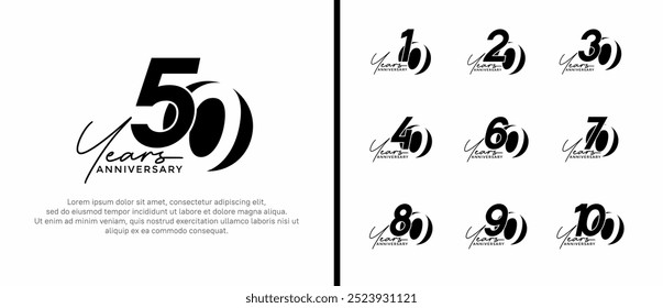 Jubiläums-Logo-Stil-Set mit schwarzer Farbe kann für Feierlichkeiten verwendet werden