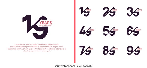 anniversary logo style set, black color with slash can be use for celebration moment