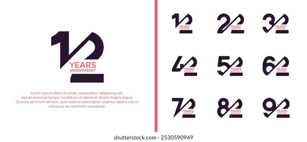 Conjunto de estilo de logotipo de aniversario, color negro con barra se puede utilizar para el momento de la celebración