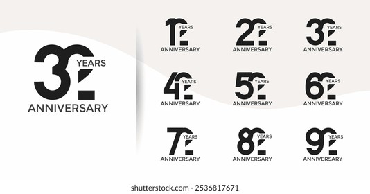 anniversary logo style set with black color can be use for celebration moment