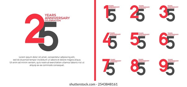 anniversary logo style set with black and red color can be use for celebration moment