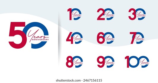 el estilo del logotipo del aniversario establecido con el color azul y rojo se puede utilizar para el momento de la celebración