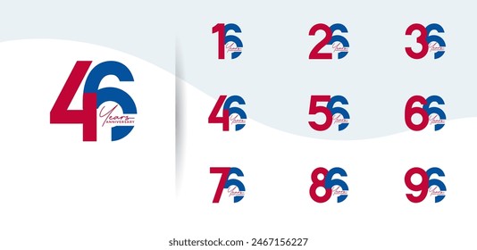 anniversary logo style set with blue and red color can be use for celebration moment