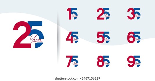 anniversary logo style set with blue and red color can be use for celebration moment