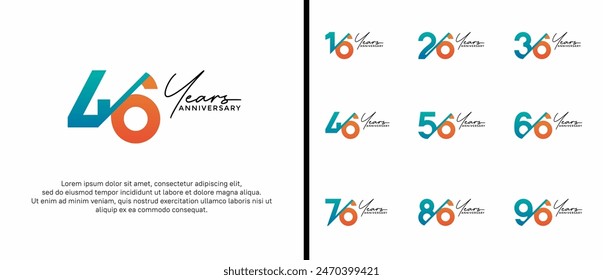 anniversary logo style set with blue and orange color can be use for celebration moment