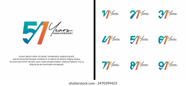anniversary logo style set with blue and orange color can be use for celebration moment