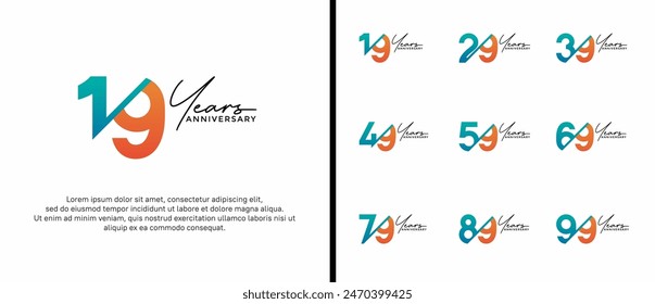 anniversary logo style set with blue and orange color can be use for celebration moment