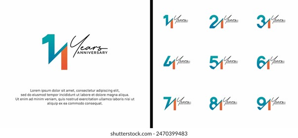 anniversary logo style set with blue and orange color can be use for celebration moment