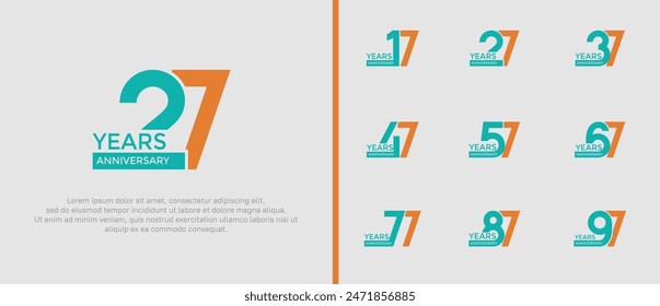el estilo del logotipo del aniversario establecido con el color azul y naranja se puede utilizar para el momento de la celebración