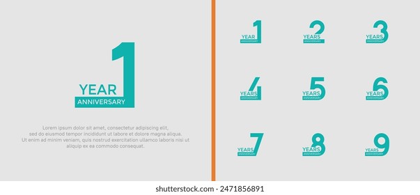anniversary logo style set with blue and orange color can be use for celebration moment